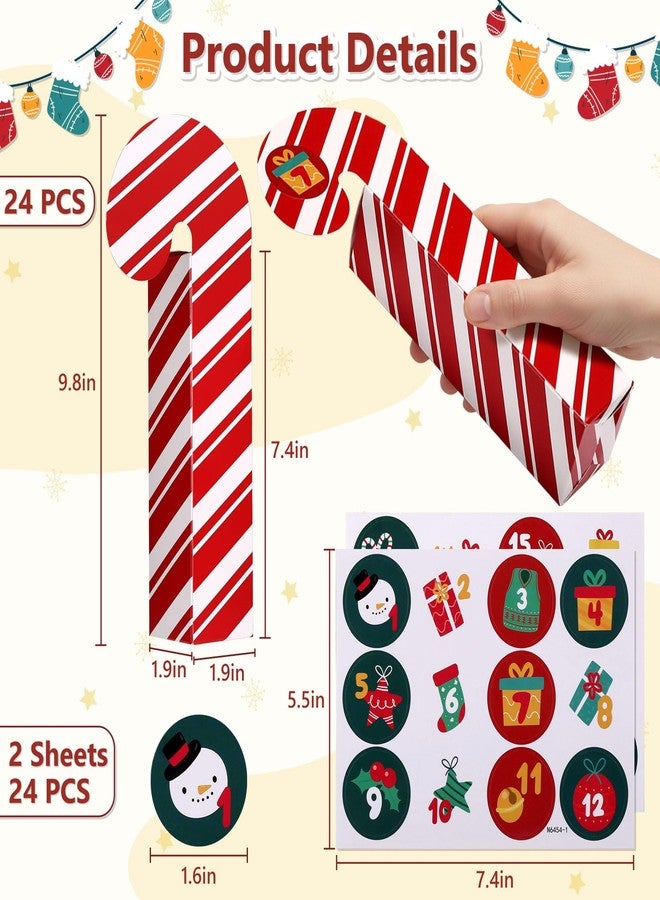 Naler 24 PCS Christmas Cookie Boxes Candy Cane Gift Boxes with 24 Number Stickers - 9.8x2x2 in, Christmas Treat Boxes for Christmas Decor, Party Favor, Christmas Countdown Calendar - Image 2